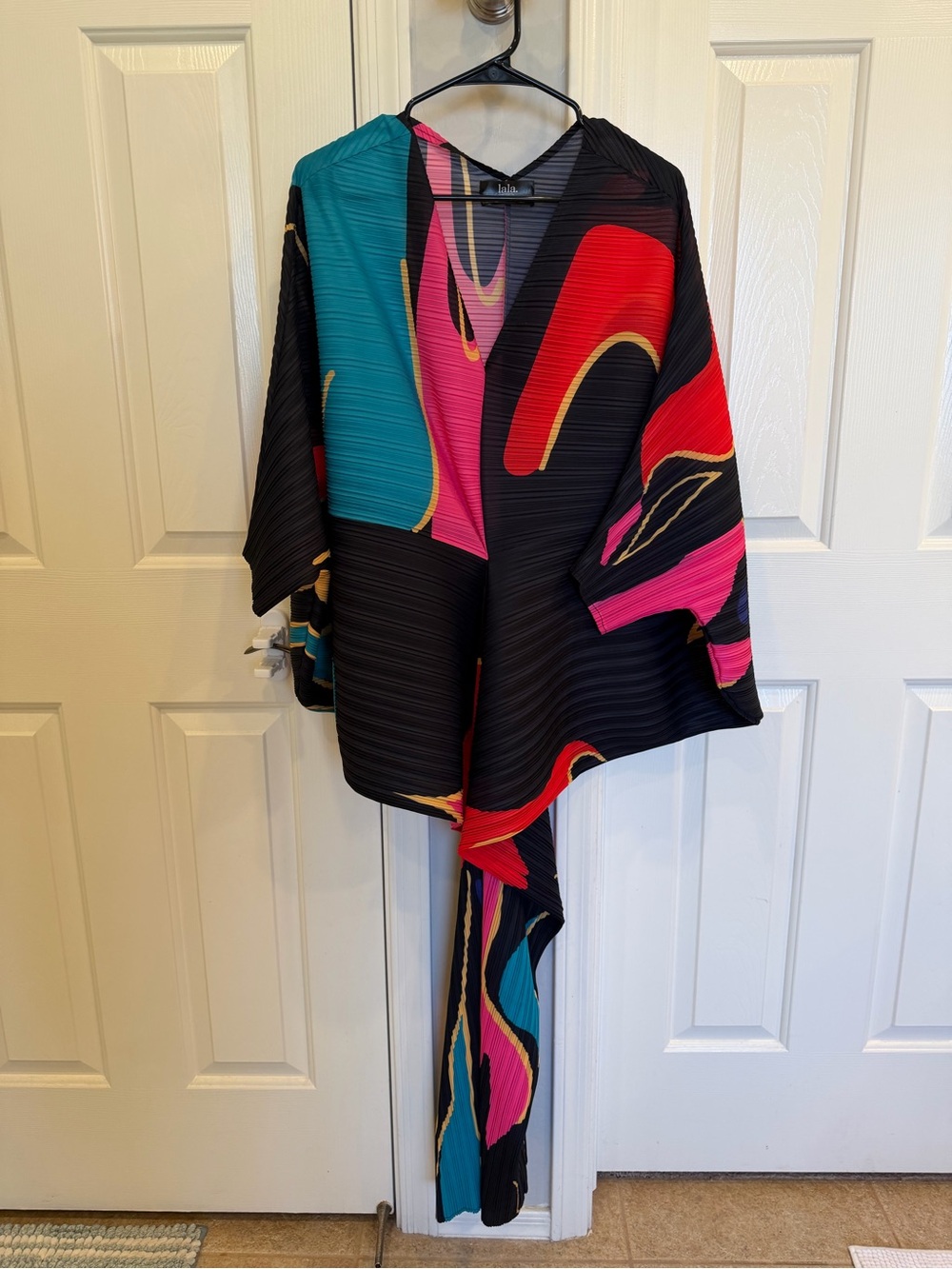 Dressed in LALA Woman of the Hour Bold Abstract Print Black Dress Neon - Picture 2 of 5